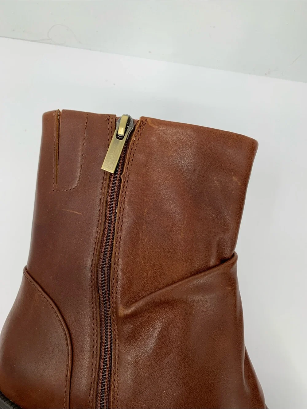 Abeo Traverse scrunch short boots ankle brown leather comfort zipper women 10